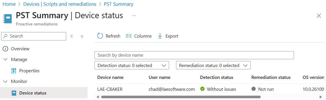 Intune Script PST Summary Export